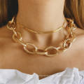 Simple and thick chain metal necklace female fashion ins cold wind personality golden short cutout necklace